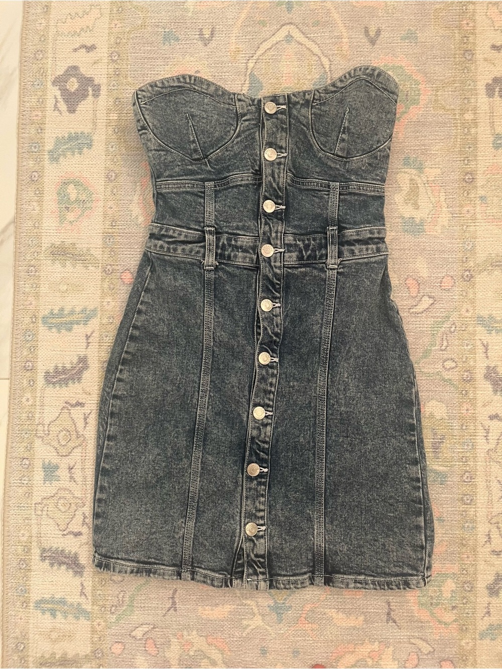 Jordache Strapless Button-Front Denim Mini Dress